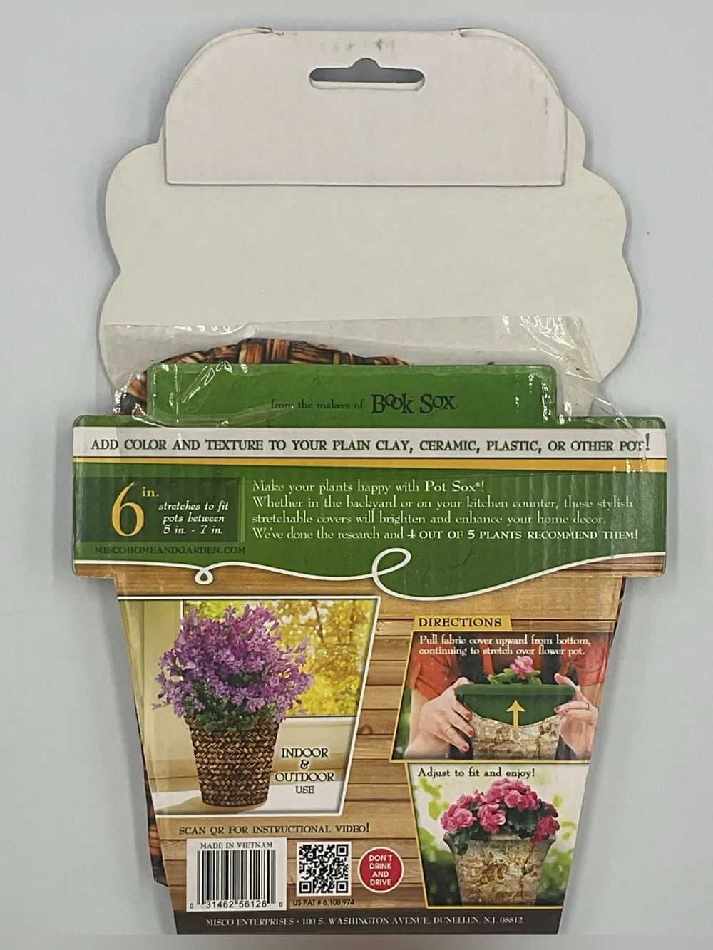 Lot x5 Pot Sox Cover  6”-10” Flower Pot Stretchable Washable Fabric Brown Wicker